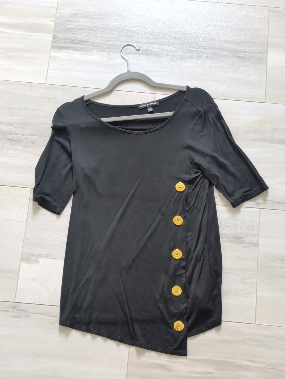 Cable & Gauge Black Short Sleeve Tee with Gold Button Accent